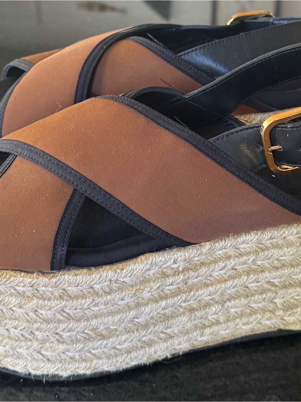 Marni Brown and Black Jute Espadrille Platform Sandals